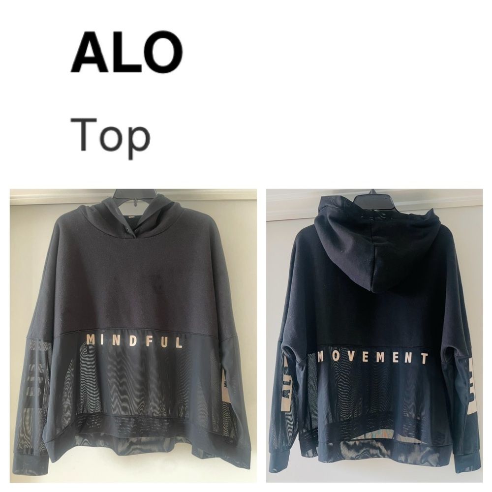 ALO YOGA Rare Oversized Mindful Movement Black Hoodie with Mesh Detail